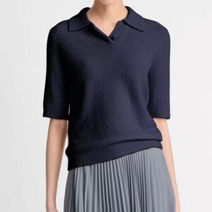 VINCE Blue Polo SWEATER
